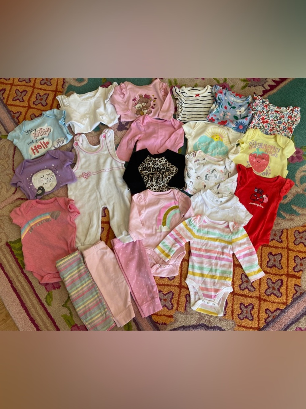 Lot of Baby Girl Onesies size 0-3, pants, & 1 vintage romper
